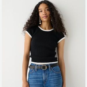 J.Crew Cropped cap-sleeve sweater T-shirt. Black and white